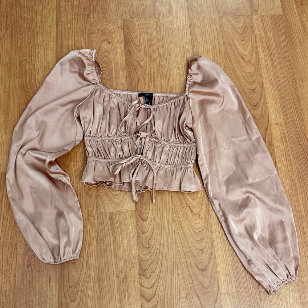 Forever 21 Satin Peasant Crop Top - Dusty Rose